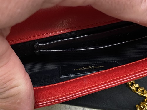 Yves Saint Laurent Sheepskin Matelasse Chevron Monogram College Chain Wallet Red - Picture 12 of 13