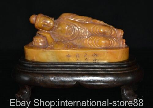 3.8" Old Chinese Shoushan Stone Carving Shakyamuni Amitabha Buddha Statue