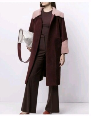 Free People Unreal Fur Forever Chic Two Toned Burgundy Pink Coat NWT Size S 