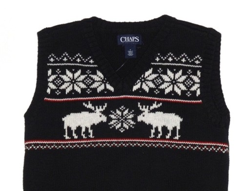 New Ralph Lauren Chaps Boy's Kid's Knit Sweater Vest sz 6 Reindeer Snowflakes - Picture 2 of 4