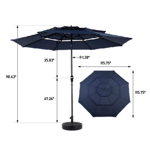 Aluminium 10 ft 3 Tier Auto-tilt Patio Umbrella,Navy Blue (Base Not Included) - Picture 2 of 6