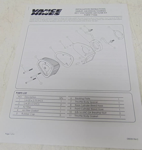 VANCE AND HINES VO2 NAKED AIR CLEANER KIT FOR HARLEY 71035 - Picture 9 of 9