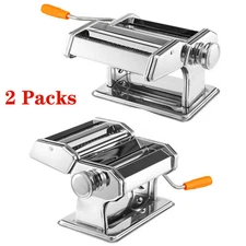 2Pcs Stainless Steel Fresh Pasta Noodle Maker Roller & Cutter Manual Hand Crank