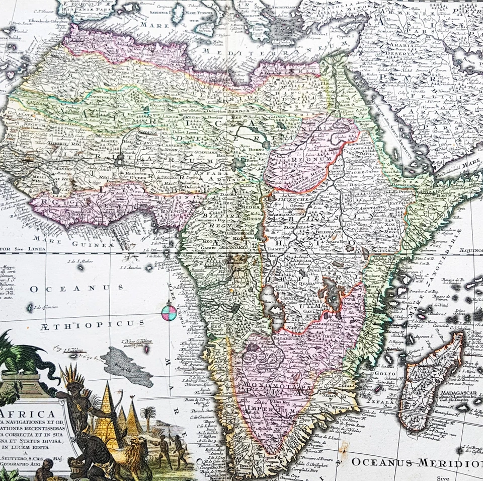 1730 Georg Mattraus Seutter Large Antique Map of Africa, beautiful hand colour - Image 3 of 3
