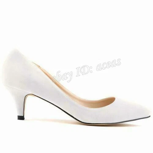 Zapatos de trabajo para mujer punta puntiaguda gatito tacón medio sin cordones vestido de fiesta gamuza zapatos de salón talla Foto 4 de 4