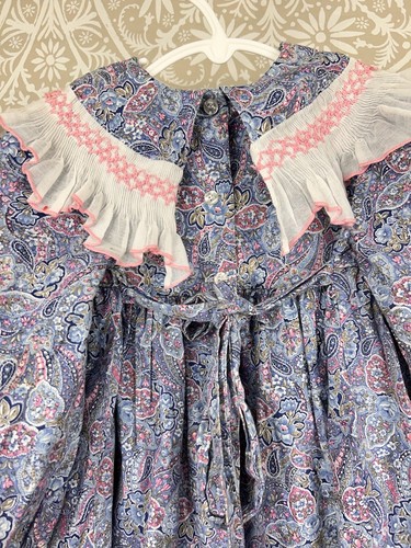 Vintage Blue and Pink Paisley Bib Collar Easter Sunday Dress Little Star Girls 4 - Picture 7 of 9