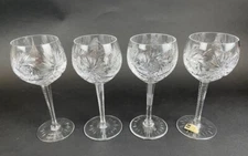 4 Spode Barthmann Catherine Crystal Hock Wine Glasses Fan Cut, Criss Cross 7"
