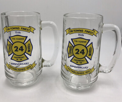 Piedmont, WV Tri-Towns Fire Dept. Engine #24 ~ 75th Anniversary Glass Beer Mugs