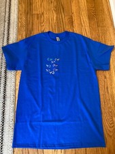 Blue t-shirt with sparkly rainbow flower design