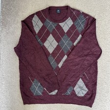 DOCKERS Mens Round Neck Jumper Sweater X Large Burgundy Grey 100 Acrylic 41 