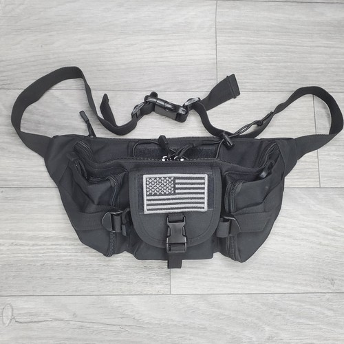Tactical Fanny Pack - Military Waist Bag - USA Flag Patch - Utility Black - Picture 4 of 12
