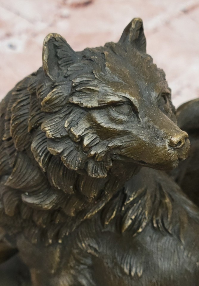 Wolf Pack Wolves Hybrid Dogs Bronze Marble Base Statue Sculpture Art