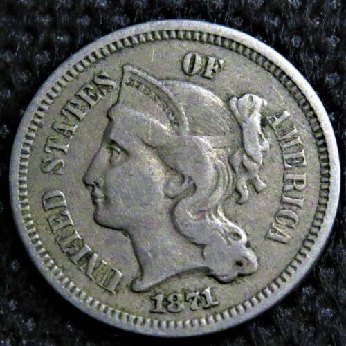 1871 Three Cent Piece. Rare tripled die variety! FS-101 - Picture 3 of 6