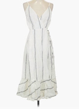 Reformation Striped Wrap Midi Dress V-Neck Tie Closure Ruffle Hem - Size Small