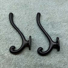 2 Cast Iron Wall Mount Coat Hat HOOKS Black