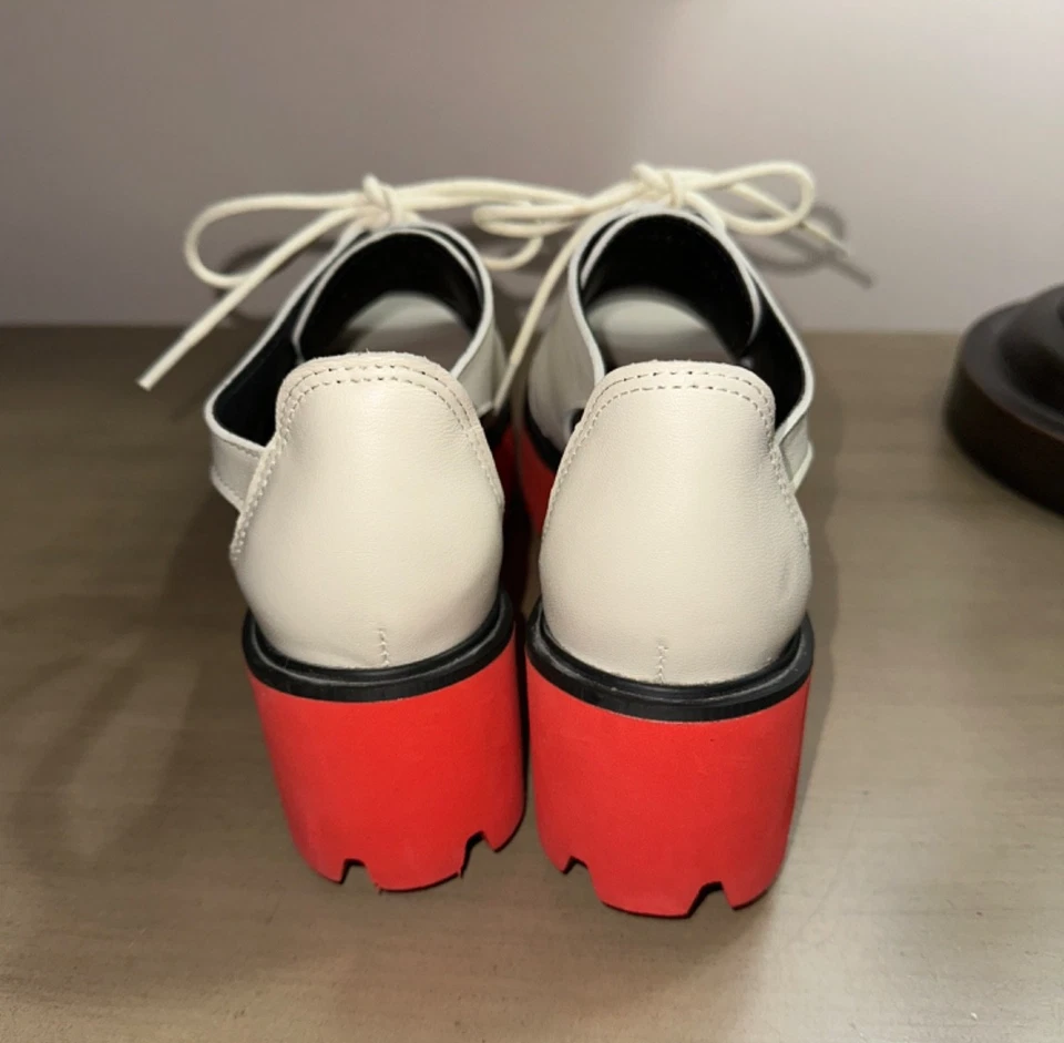New ALL BLACK Leather Open Toe Flatform oxfords shoes EU 38.5 US 8 White - Image 2 of 4