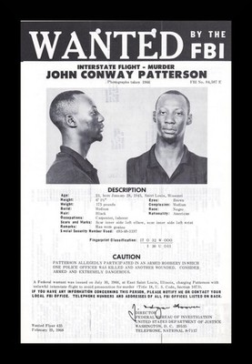 Original FBI WANTED Poster John Conway Patterson from 1968