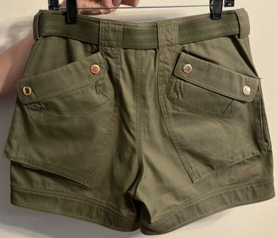 Pantalones cortos cargo Marc By Marc Jacobs para mujer con cinturón talla 10 bolsillos grandes verde oliva Foto 3 de 4
