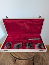 Service a dessert art-déco ancien en métal argenté, en écrin