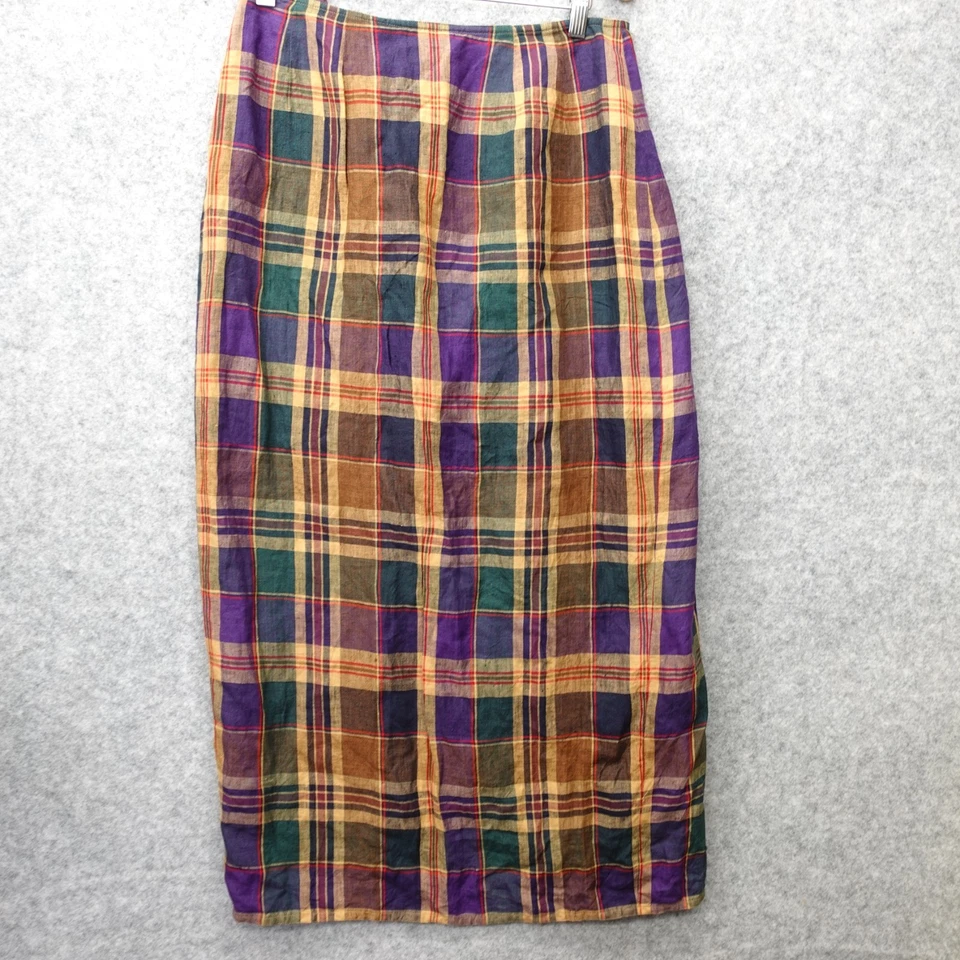 Lauren Ralph Lauren Linen Wrap Skirt Womens 10 M Purple Tartan Plaid Summer Boho - Image 2 of 4