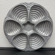 Bon Chef 10 Inch Aluminum Oyster Plate with 6 Sections Vintage