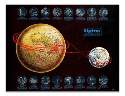 Lipton Lunar Space Map Poster   1969 Apollo 11 Moon Landing Commemorative Print