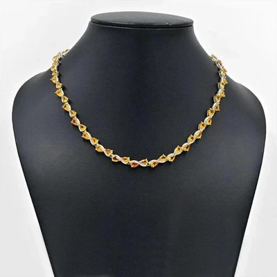 11 Karat Birnenschliff Lab Created Citrin Damen Tennis Halskette 14K Weißgold plattiert