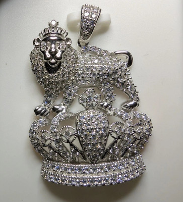 Massiver 925 Sterling Silber Icy VVS D Moissanit König des Dschungels Krone Anhänger