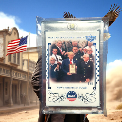 2020 DECISION DONALD TRUMP NEW SHERIFFS IN TOWN 5/5 BLUE FOIL MAGA TRUMP 2028!