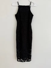 NWT One Clothing Los Angeles Black Textured Midi Dress XS Velvet Burnout Bodycon