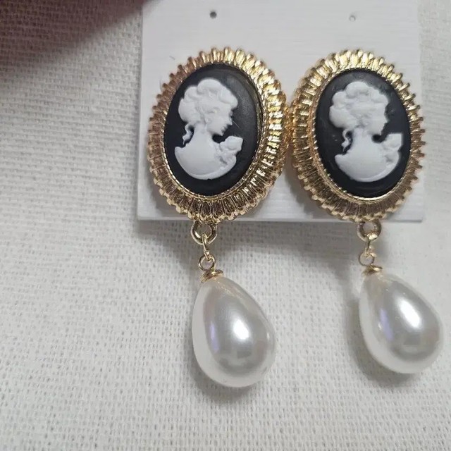 Pearl Cameo Drop Earrings Elegant and Classic