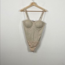 Say What Faux Leather Elegant Beige Bustier Corset Women's L Zip Back Bodysuit