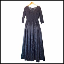 Bridess Lace Maxi Evening Black Dress size 10 V-Neck 3/4 Sleeve