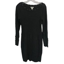 Cashe Dress Size Large Womens Sweater Gray Form Fitting Rivet Lace Up Detail L