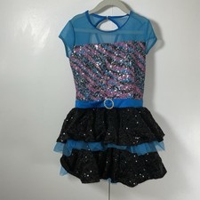 Weissman Dance Costume Sequins Gloves Purple Black Blue Girls Medium