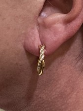 RARE David Yurman 18k Yellow Gold Continuance Hoop Earrings Diamonds