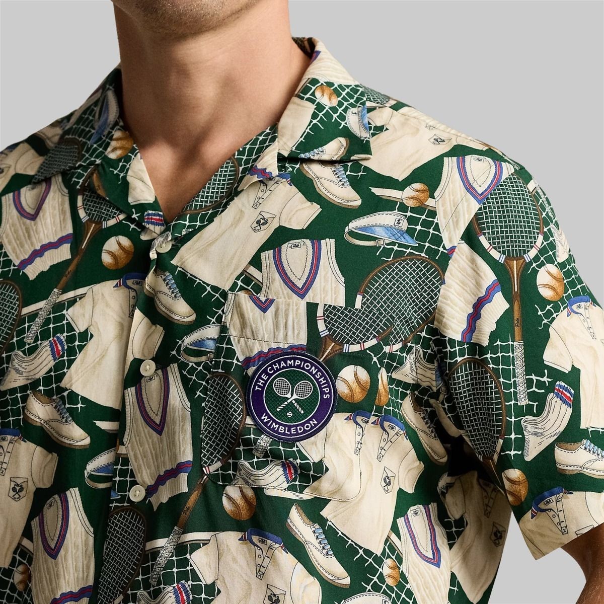 トップス Wimbledon Classic Fit Print Camp Shirt Polo Ralph Lauren Wimbledon Classic Fit Print Camp Shirt M NEW