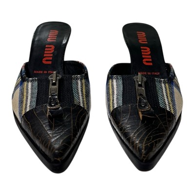 MIU MIU Cracked Leather Checkered Mules | eBay