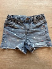 Cat  Jack Shorts Girls S 6/6X Blue Stretch Denim Heart Print Raw Hem Designer