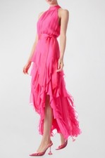 Alice + Olivia Emelia Silk Ruffled Halter Gown Hot Pink Maxi Dress Size 2