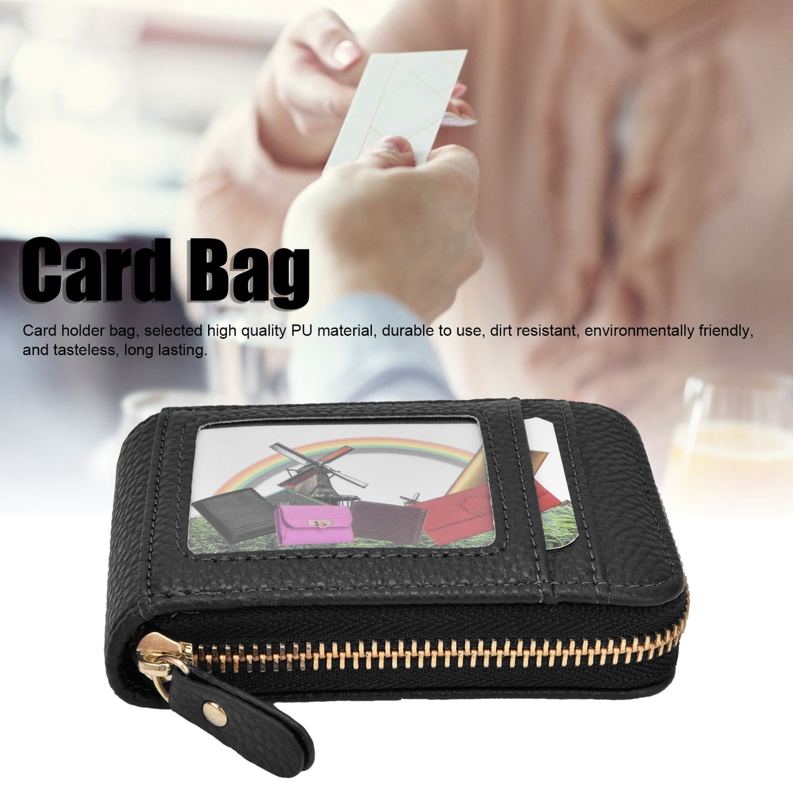 Credit Card Bag With Zipper Fashionable Mini Portable Antimagnetic ID Cards Hold