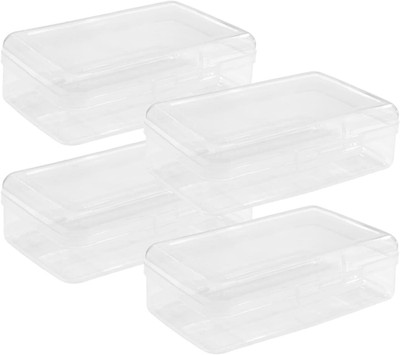 4pz Caja de Lapices Plastico Transparente Grande Apilable para Escuela y Oficina