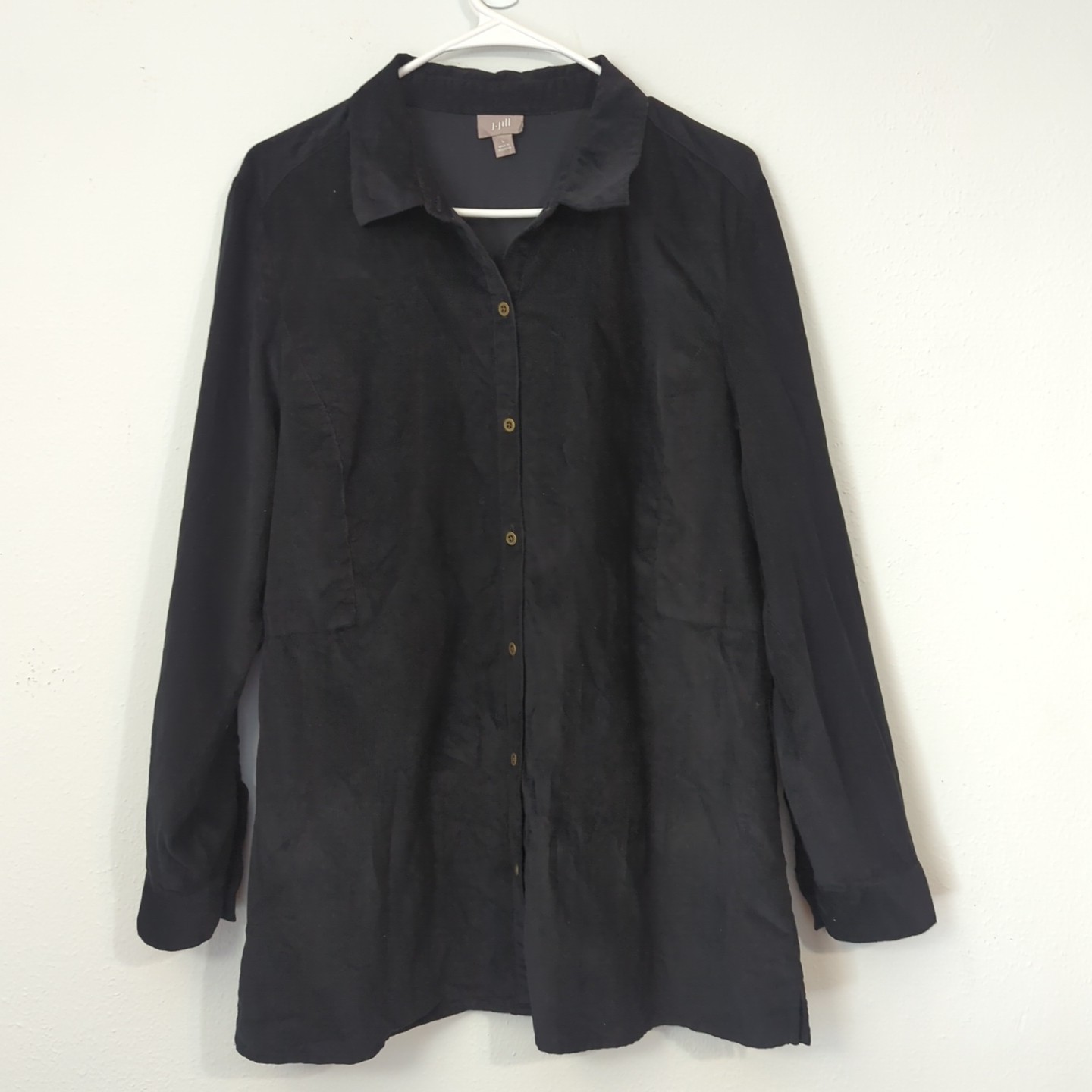 J. Jill Women Large Corduroy Ribbed Button Up Tunic Long Sleeve Minimalist Top