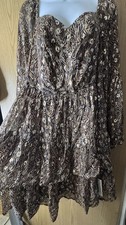 Monsoon Brand New Tags camel black gold zeta open back layers dress  18 RRP£125