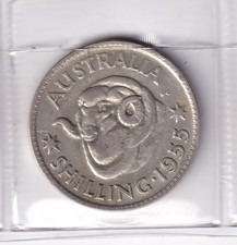 AUSTRALIAN: 1955 PRE-DECIMAL QEII SILVER (1/) SHILLING CIRCULATED COIN #LFW67/62