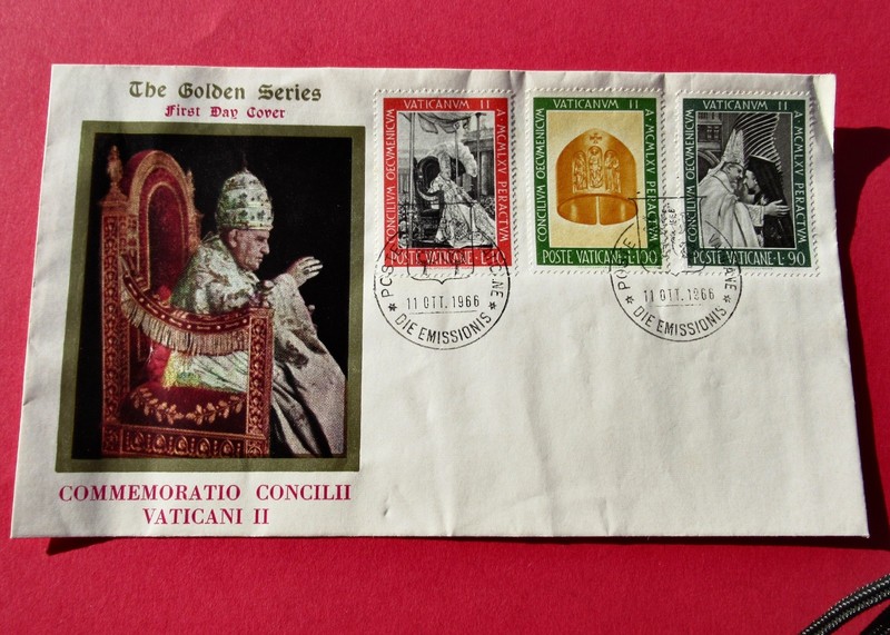 1966  FDC VATICAN II  POPE JOHN XXIII  GOLDEN SERIES  10L 90L & 100L THREE STAMP