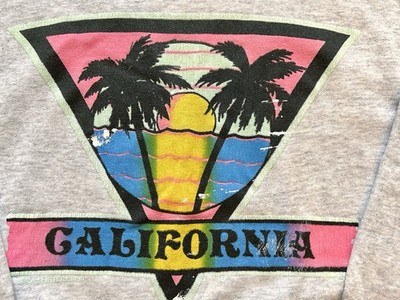 Vintage California Crewneck Sweatshirt Neon Ocean Sunset Palm Trees 1989 USA L