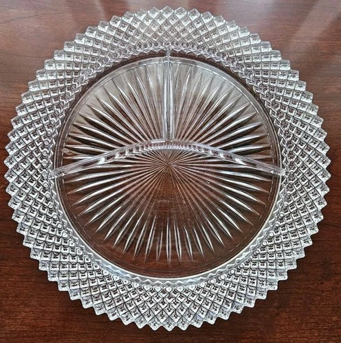 Miss America Clear Depression Glass Plate Anchor Hocking Diamond  Divided 10"