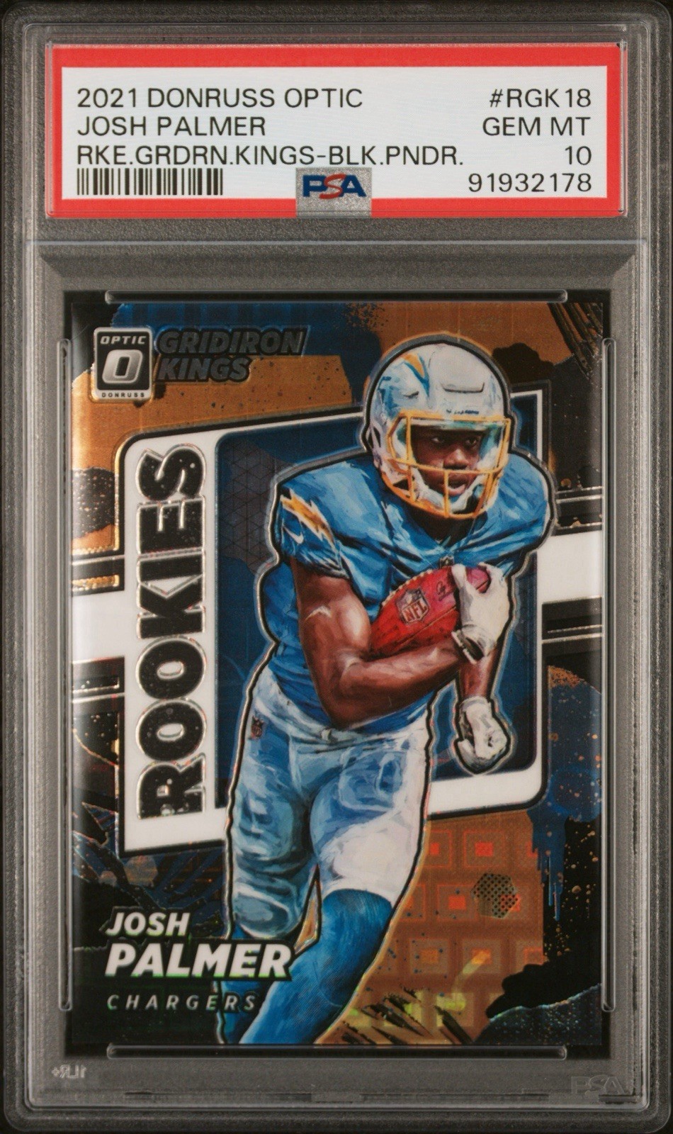 2021 Donruss Optic Josh Palmer Rookies Gridiron Kings Black Pandora /25 PSA 10