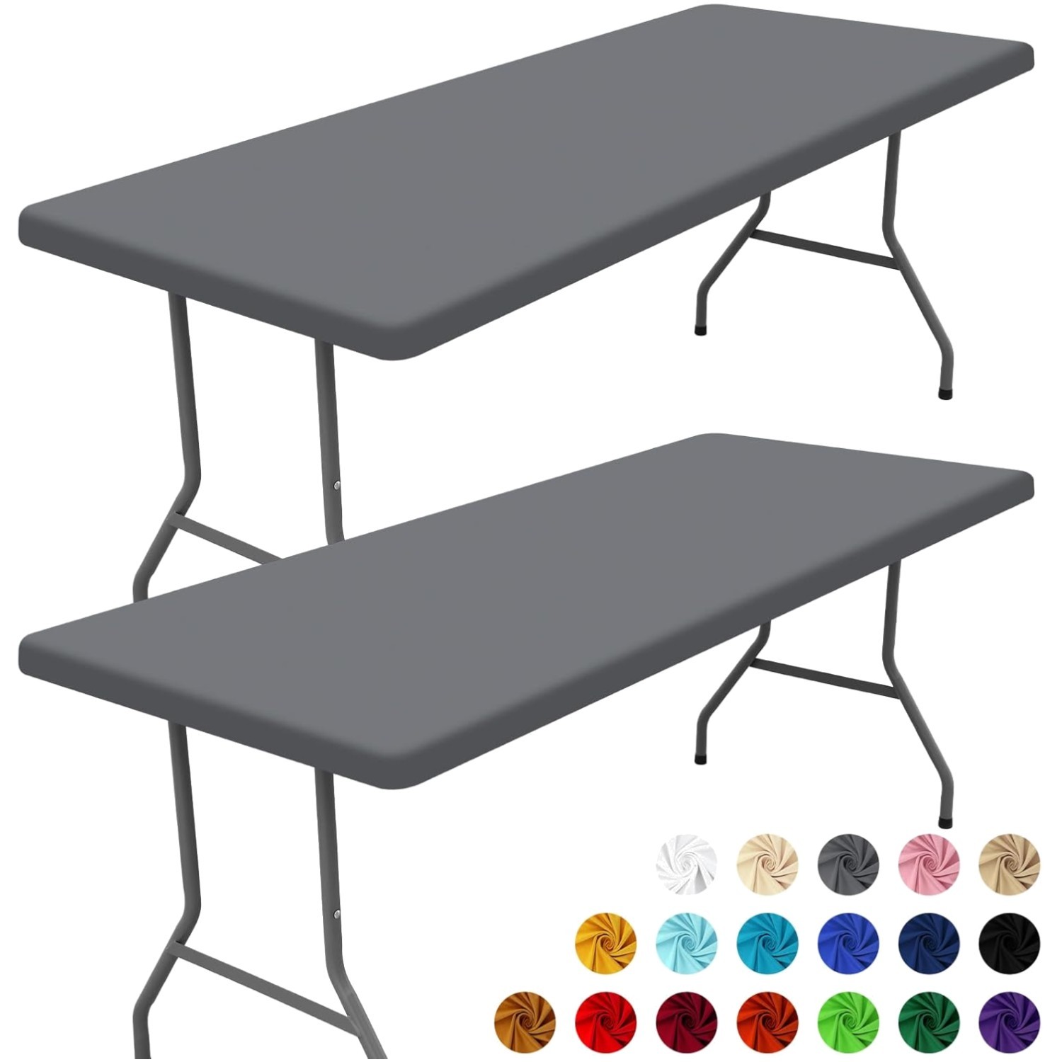 Durable Stretchable Grey Tablecloths 2-Pack for Effortless O